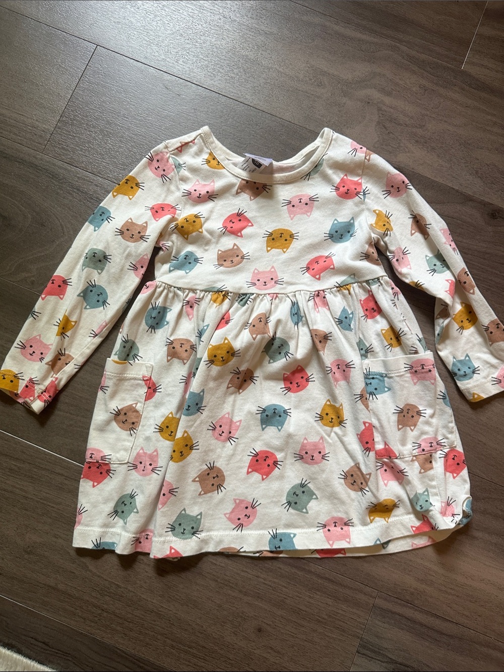 Hanna Andersson Cream Dress with Multicolor Cat Faces